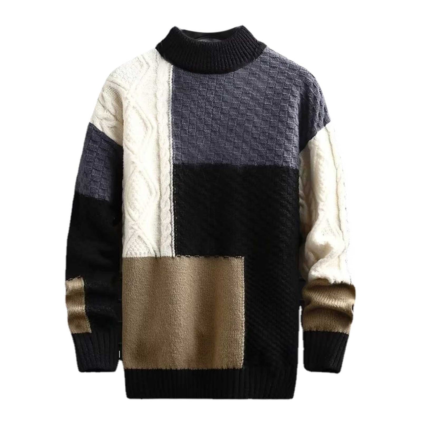 Trendy Sweater Loose Thermal Thick Streetwear Men Winter Sweater Fashion Stitching Color Matching Pullover Knitted Sweaters