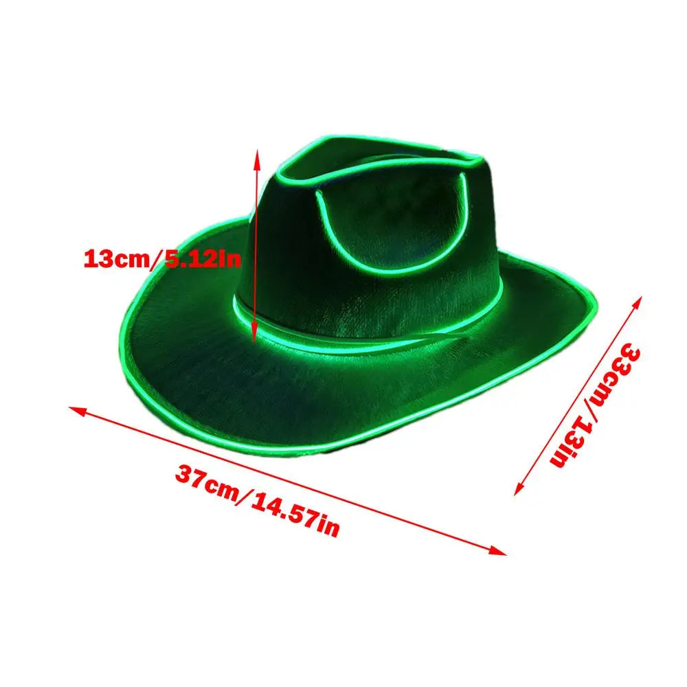 Fluorescent Party Props Western Cowboy Hat Glowing LED Pearlescent Cowboy Cowgirl Hat Lighting Up For Carnival Party