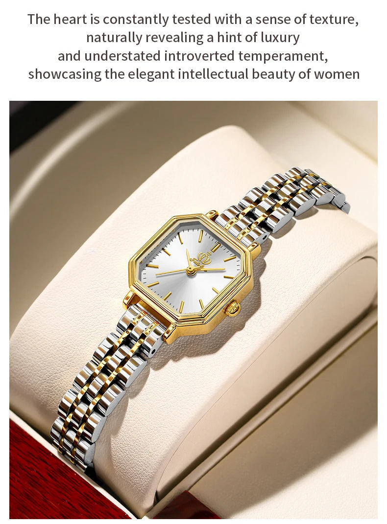 OLEVS Square Dial Quartz Watch for Women Stainless steel Fashion Gold Wristwatch Dress Elegant TOP Brand Luxury Women's Watches