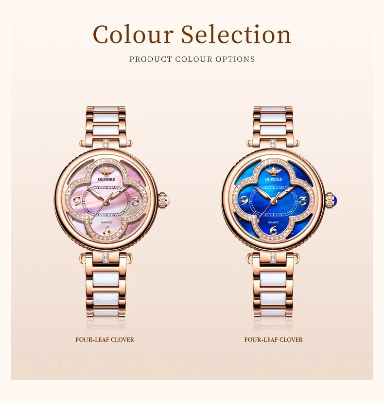 OUPINKE Original Elegant Fully Automatic Women's Mechanical Watches Waterproof Ceramic Tape Lucky Grass Watch for Women Luxury