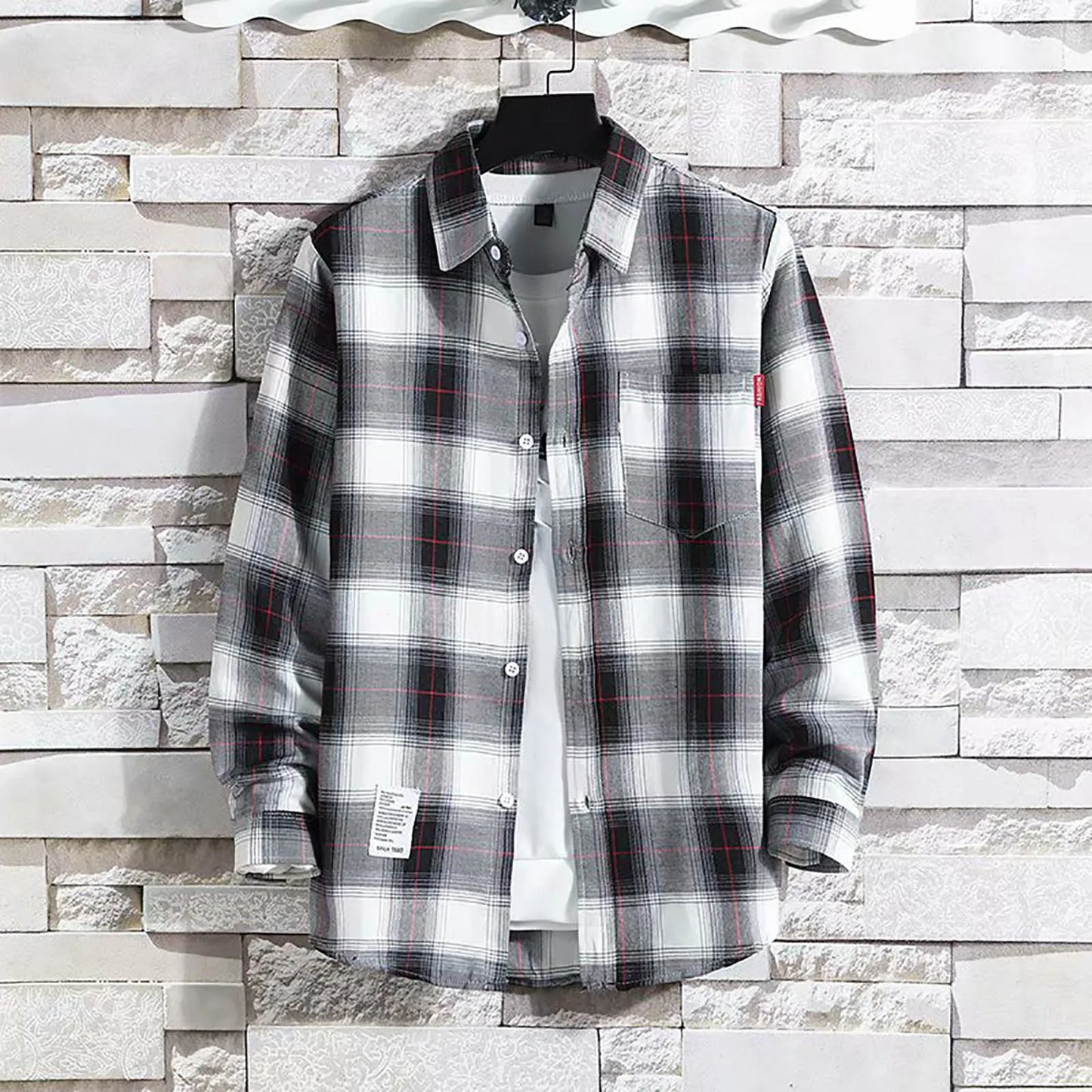 Harajuku Fashion Streetwear Hip Hop Men's Shirts Vintage Plaid Print Long Sleeve Turn Down Collar Button Up Blouse Tops Autumn