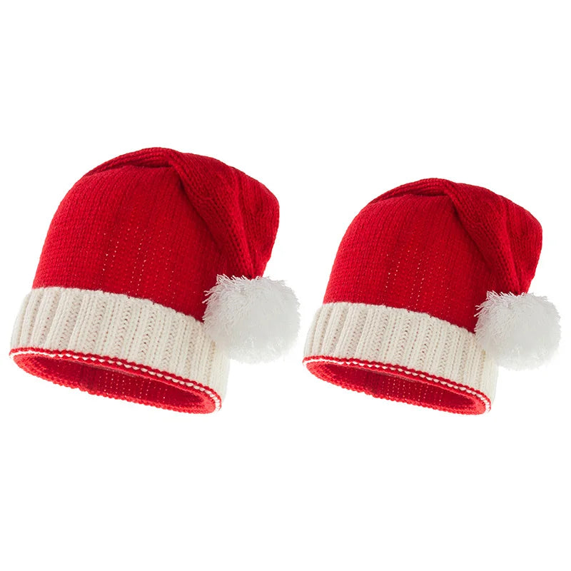 Parent-Child Christmas Hat Big Pompom Mother Kids Knit Beanie Cap Winter Warm Infant Bonnet Girls Boy Xmas Baby Accessories 1PC