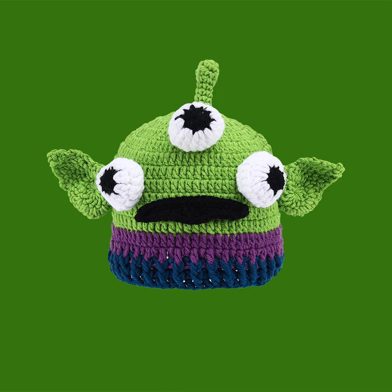 2022 New Balaclava Monster Wool Winter Knitted Devil Hats Halloween Christmas Gifts Winter Warm Green Party Funny Cap Shrek Hat