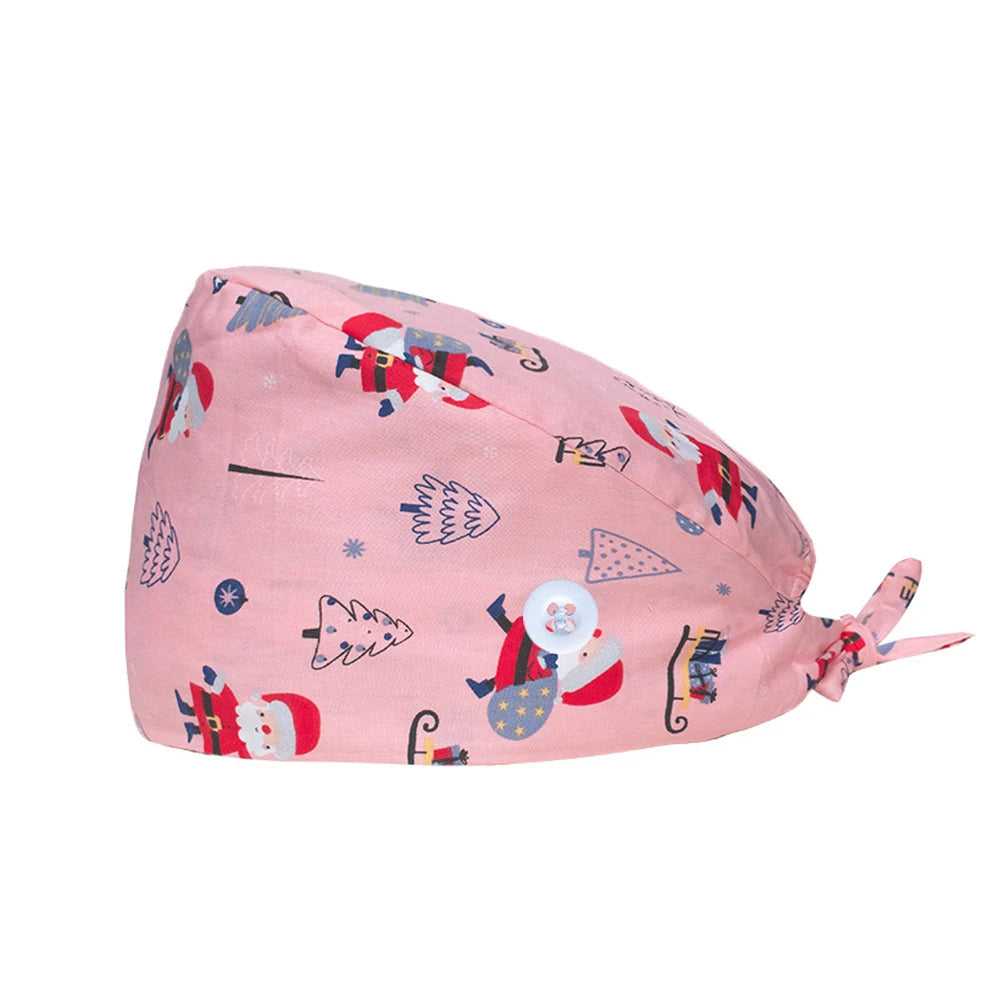 New Christmas Scrubs Caps Santa Claus Print Cap Pet Grooming Agency Work Scrubs Hat Beauty Work Hats Lab Nursing Cap