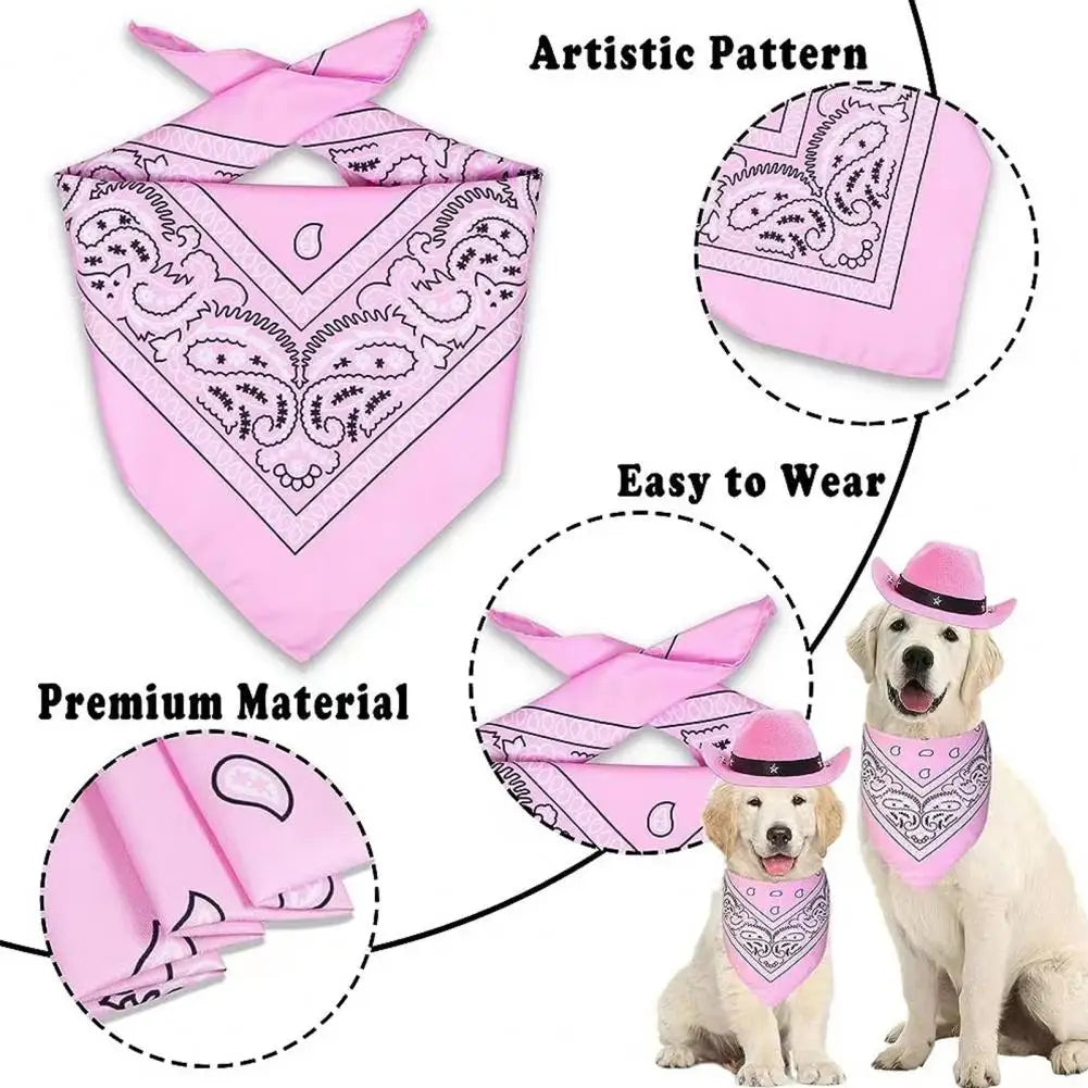 Cute Pet Hat Bandana Pet Cowboy Hat Scarf Set Stylish Western Cowboy Dog Costume Set Breathable Hat Adjustable Scarf for Dogs