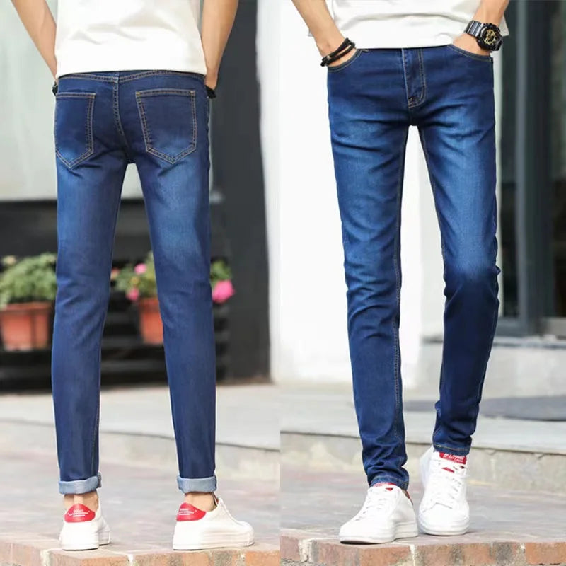 Fashion Mens Slim Fit Denim Pencil Pants High Quality Black White Skinny Stretch Jeans Mens High Street Jeans Four Season