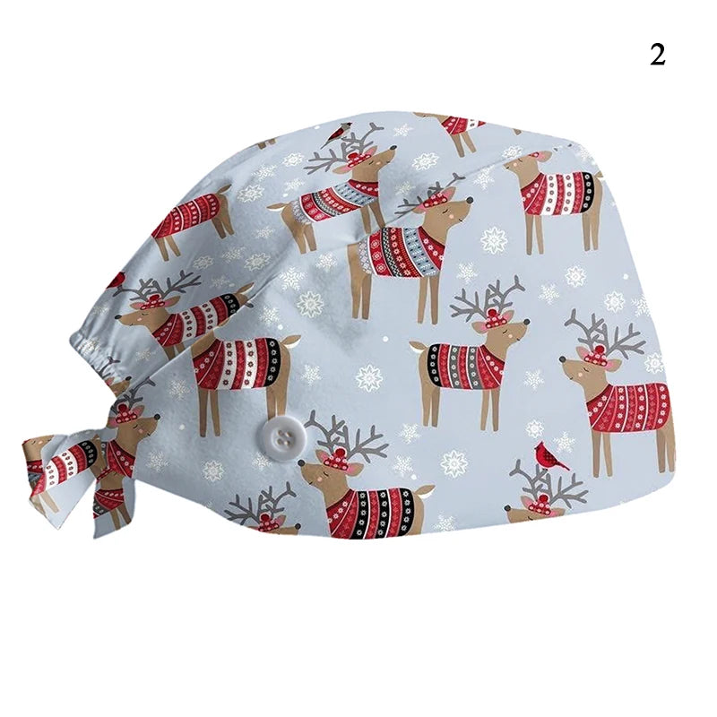 New Christmas Scrubs Caps Santa Claus Print Cap Pet Grooming Agency Work Scrubs Hat Beauty Work Hats Lab Nursing Cap