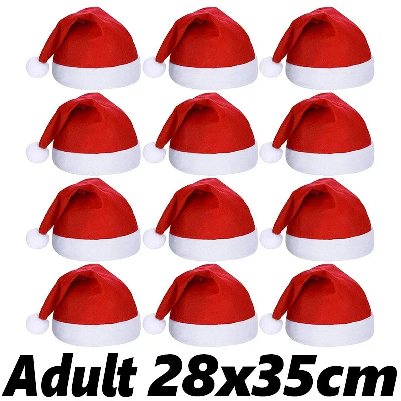 1/10PCS New Christmas Hats Adults Kids Non-woven Red Santa Claus Hat Xmas Caps for New Year Party Home Decoration Festival Gifts