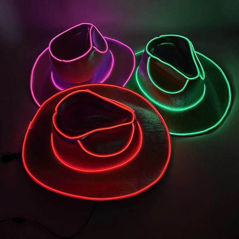 Glow in the Dark Led Bride Cowgirl Hat Luminous Light Bar Cap Disco Bachelorette Party Supplies Flashing Neon Western Cowboy Hat