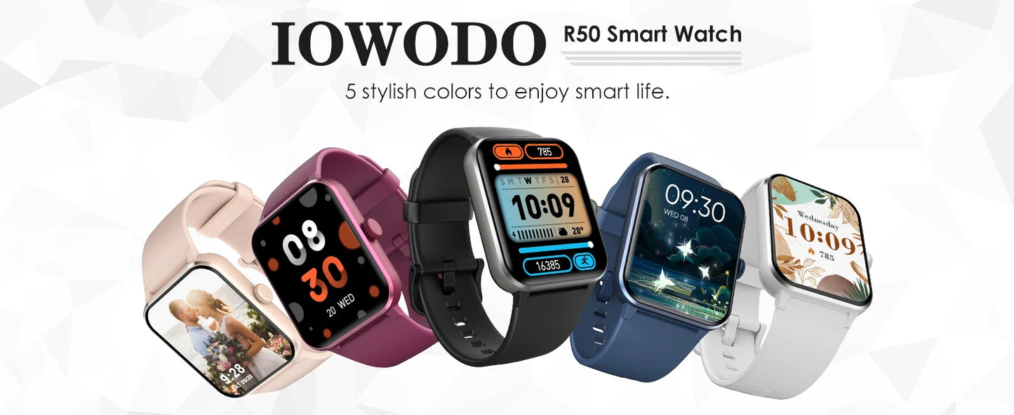 IOWODO Smart Watch Bluetooth Calling 1.85” Full Touch HD Smartwatch 100+ Sport Fitness Tracking Watch with Voice Assistant