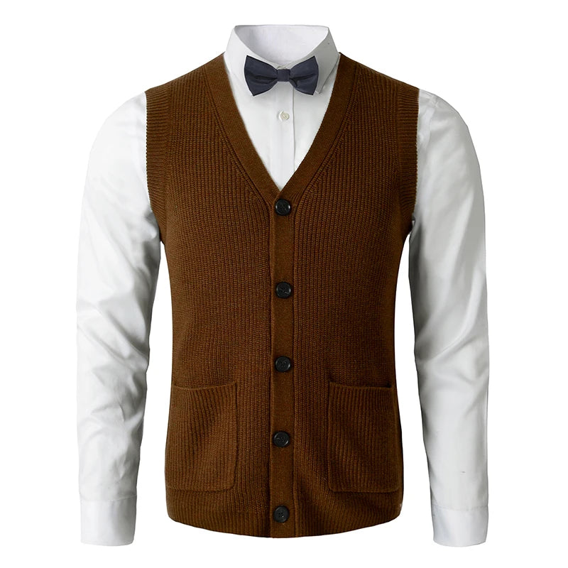 Men's Sweater Vest V-Neck Sleeveless Knitted Button Cardigan DXL Big and Tall Solid Thickened thermal coat knitted vest