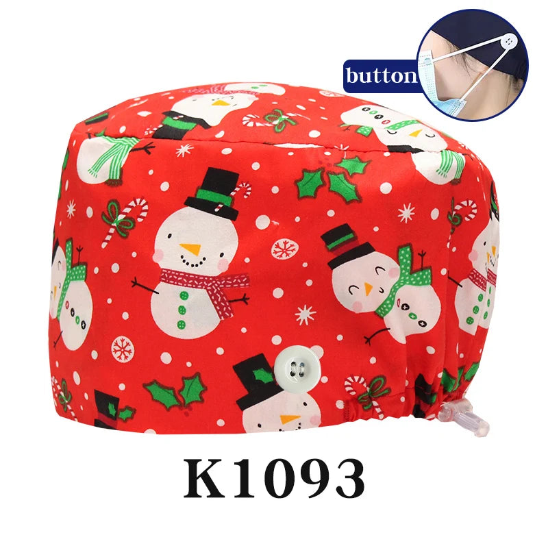 Santa Claus Print Surgical Caps Christmas Scrub Hats Dental Hospital Nurse Headwear Durable Medical Caps Soft Cotton K1093