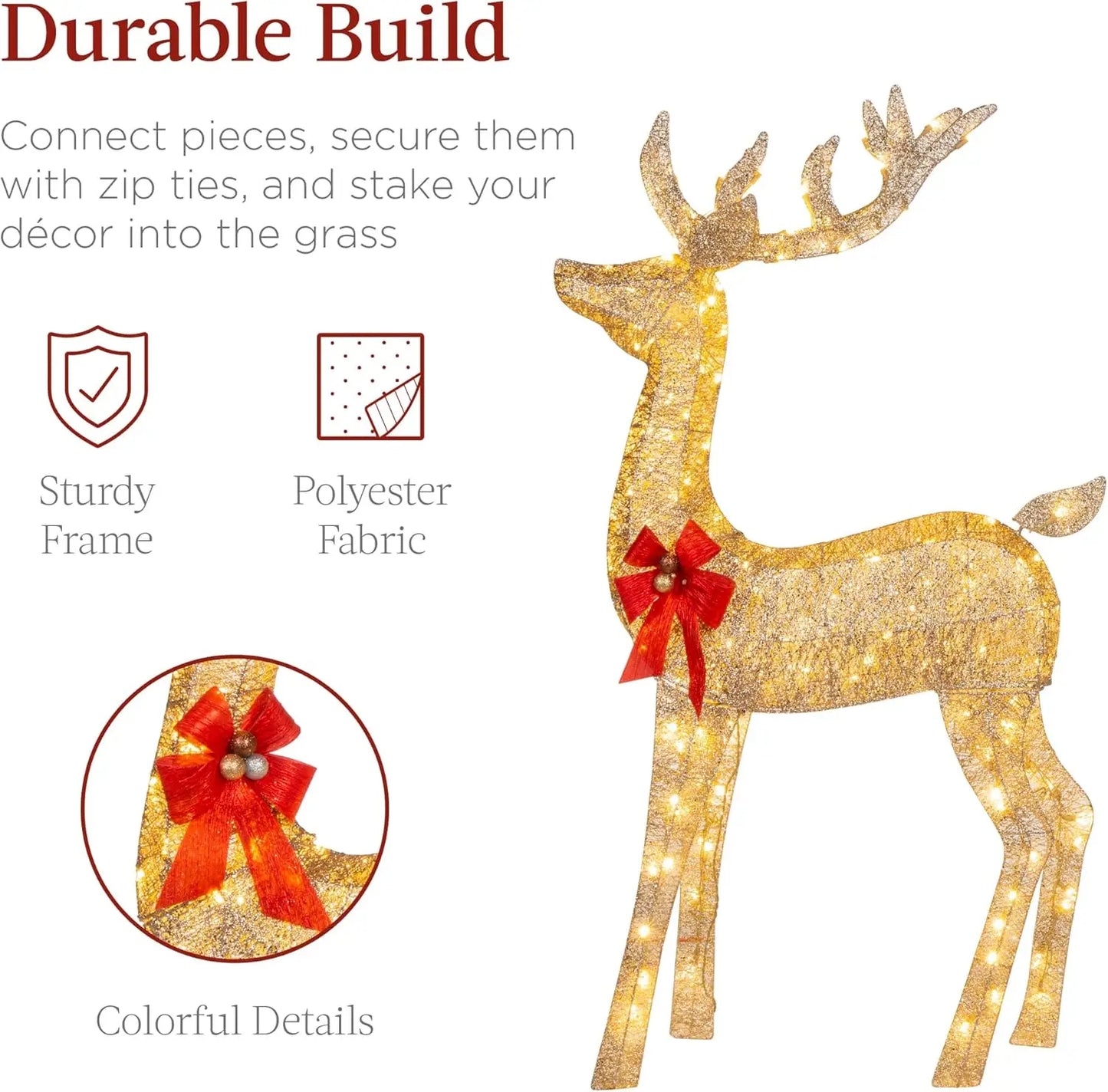 3-Piece Large Lighted Christmas Deer Family Set 5Ft Outdoor Yard Decoration with 360 LED Lights, Stakes