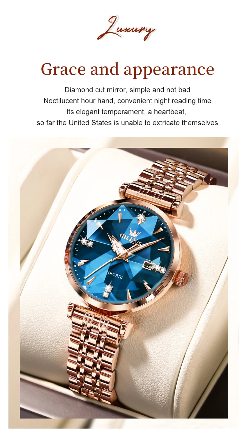 OLEVS Women's Watches New Luxury Quartz Original Fashion Trend Watch for Woman Glow Waterproof Diamond Inlay Date