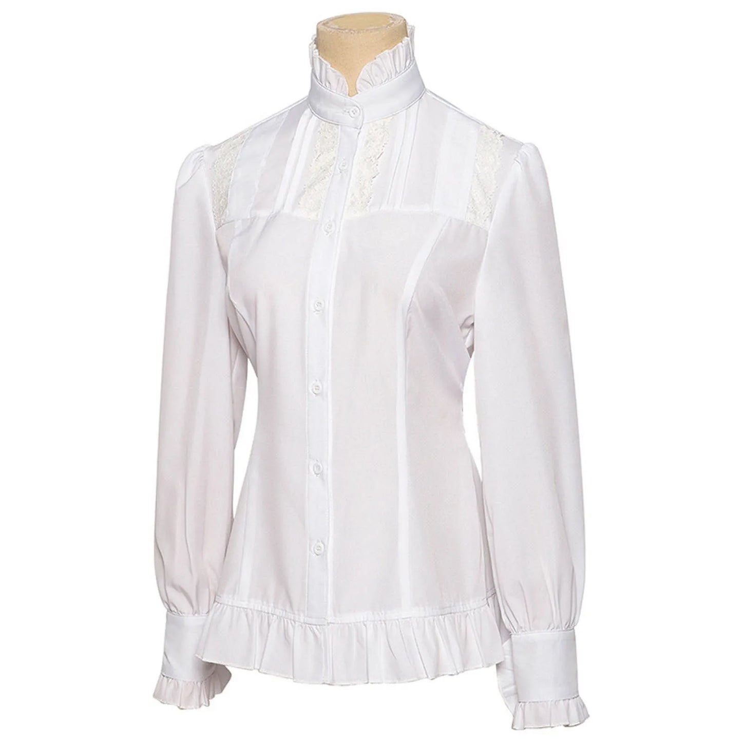 Elegant French Style Solid Shirt for Women Stand Flare Long Sleeve Lace Embroidery Ruffles Bandage Top Gothic Vintage Blouse