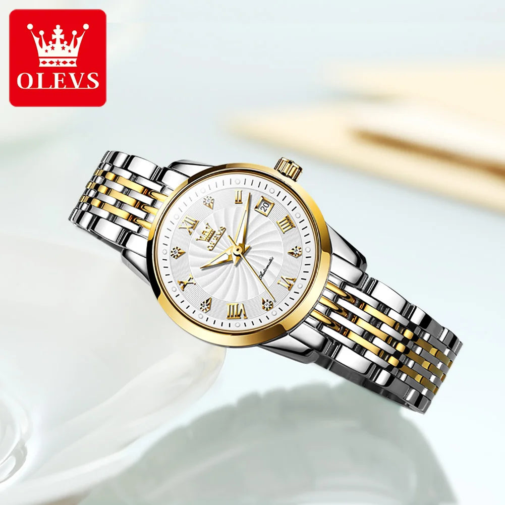 OLEVS Automatic Mechanical Watch for Women Luxury Top Brand Ladies Wristwatch Waterproof Luminous Stainless Steel Girls Watches