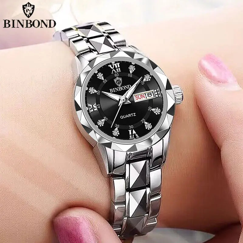 BINBOND B2521 Top Brand Luxury Fashion Business Womens Quartz Watches 30M Waterproof Week Date Clock Sport Womens Wristwatch