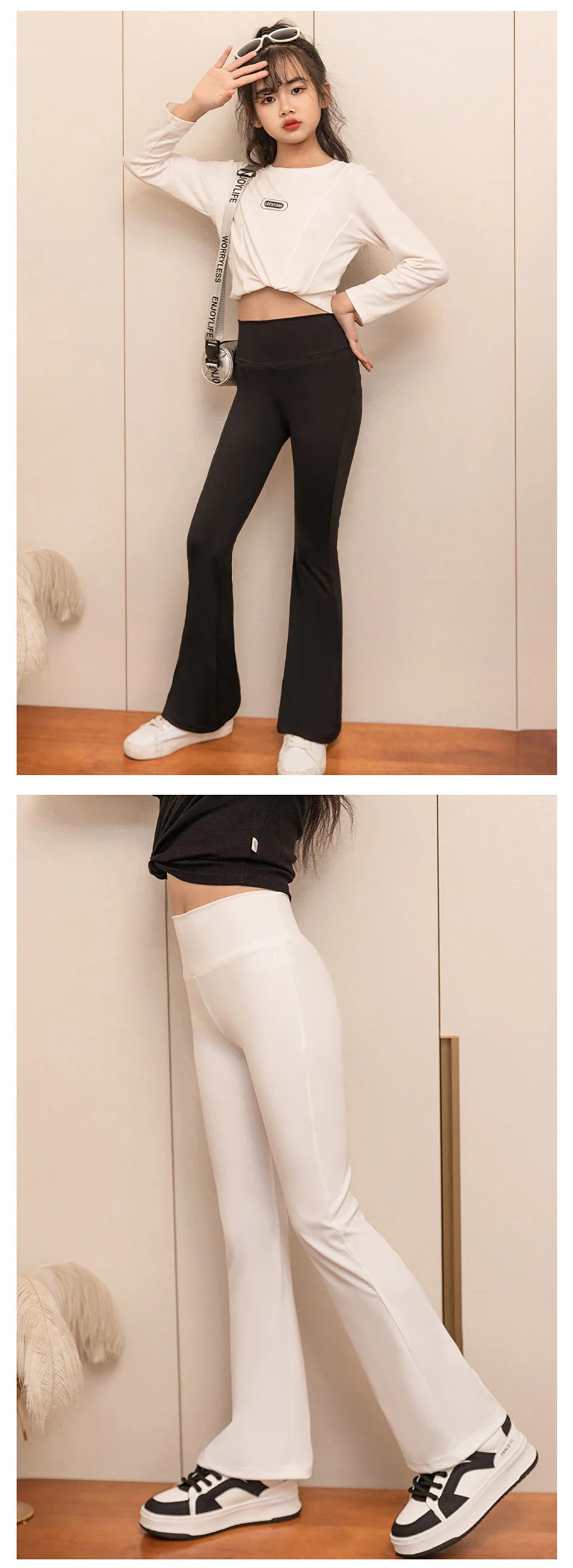 Girls High Waist Flared Pants for Spring and Autumn Kids Fashion Tight Leggings with Stylish Elastic Teenager Bottoms Clothes