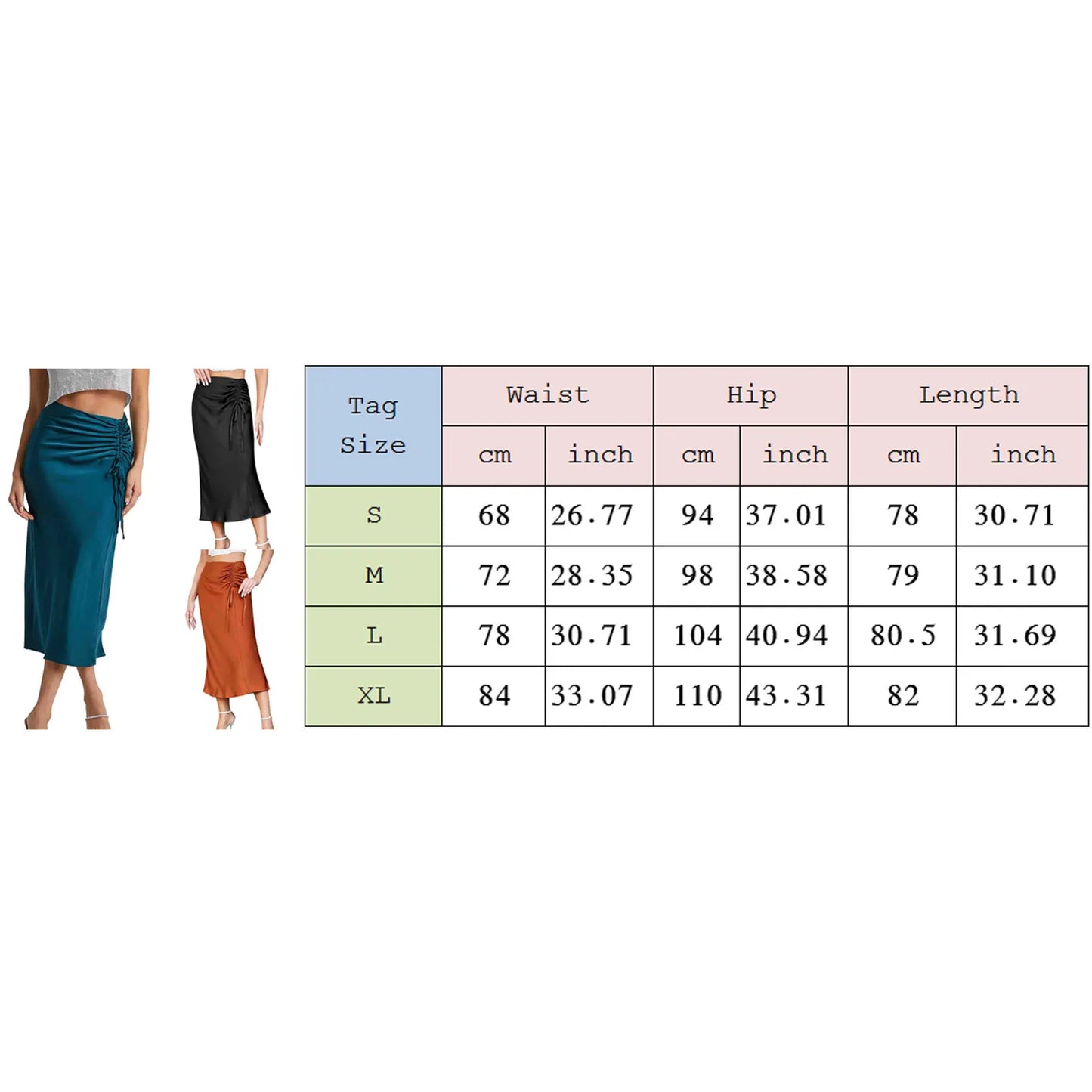 Women Elegant High Waist Ruched Shirring Satin Slim Fit Long Skirt Sexy Hip Wrapped Pleated Solid Color Skirt Chic Office Outfit