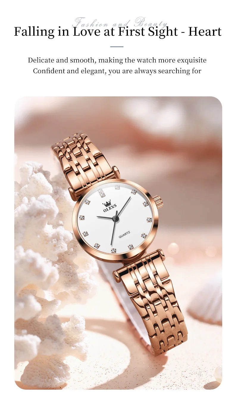 OLEVS New Women's Watches Top Original Luxury Elegant Stainless Steel Waterproof Ladies Wristwatch Simplicity Girls Dress Watch