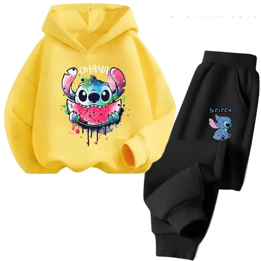 Children's Kawaii Stitch Children's Trucksuit Clothing 3-14 Years Old Boys and Girls Clothing Street Casual Sports Sweatshirt