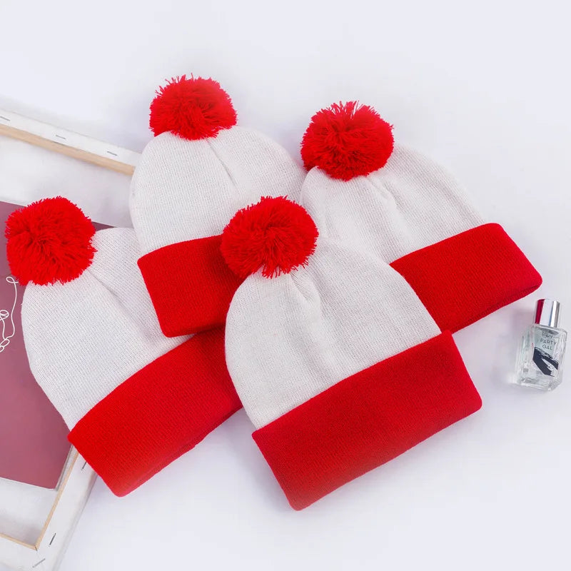 Men Women Christmas Decoration Colour Blocking Wool Cap Beanie Hat Halloween Striped Red Wool Ball Cap Knitted Cap Hot