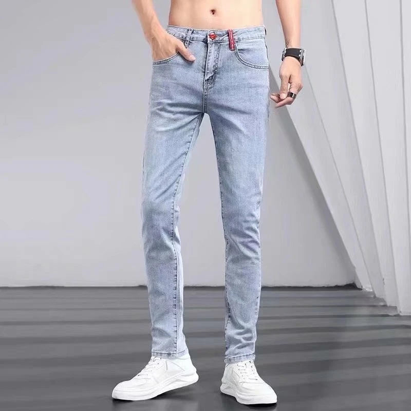 Boyfriend Daily All-match Pencil Distressed Jeans Men Casual Slim Fit Denim Pants Narrow Leg Ripped Pants Skinny Solid Trousers