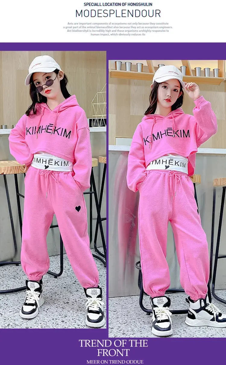 Girls Spring Casaul Fashion Korean Style Tracksuit Kids 3pcs Vest+Hoodie+Pants Sport Suits Teenage 5-14 Years Girls Clothing