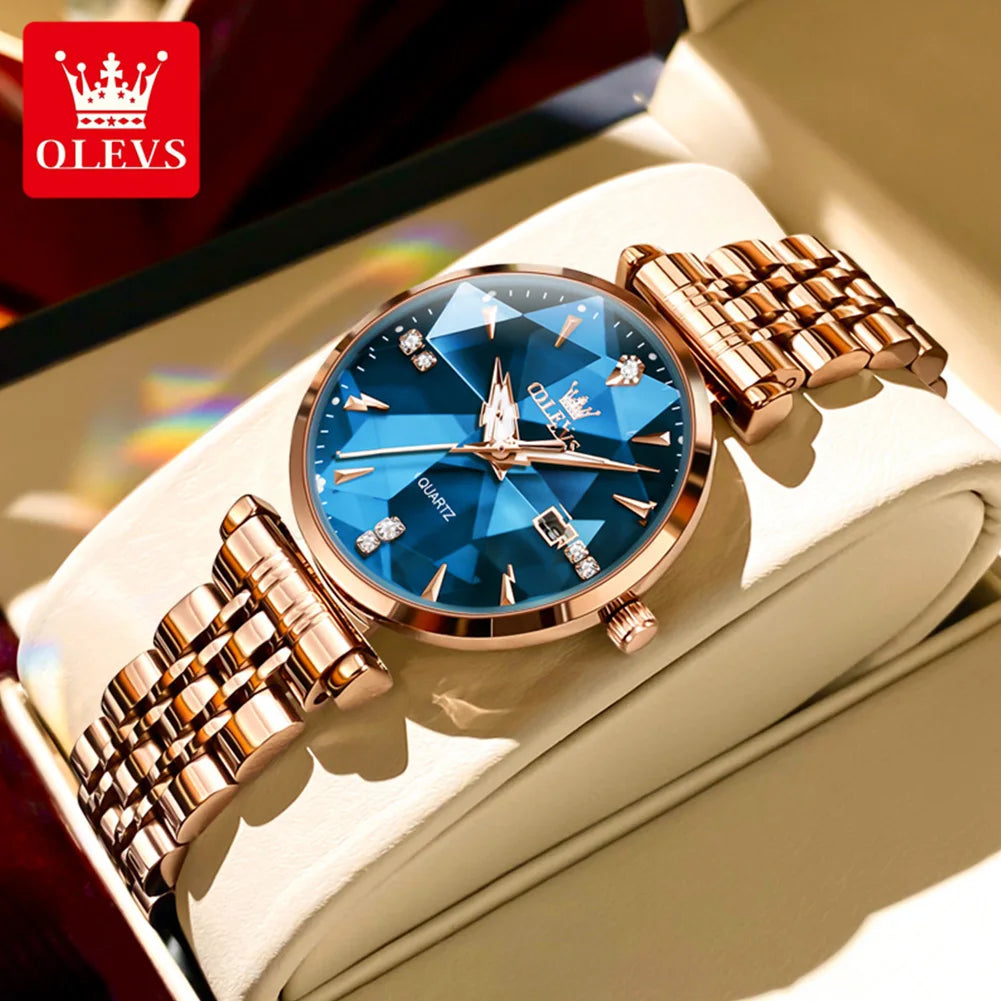 OLEVS Women's Watches New Luxury Quartz Original Fashion Trend Watch for Woman Glow Waterproof Diamond Inlay Date