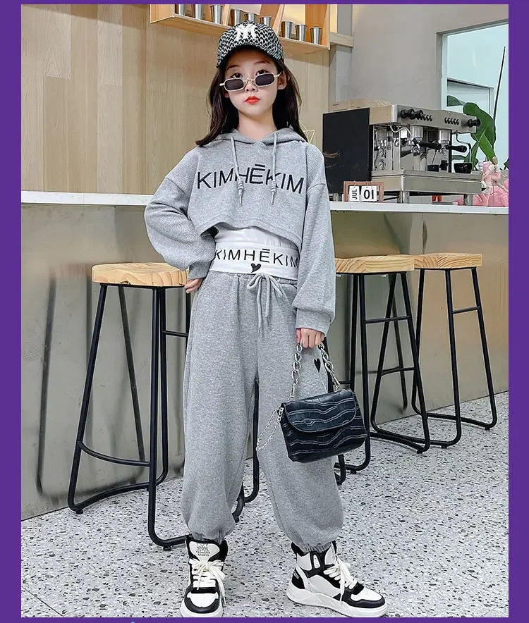 Girls Spring Casaul Fashion Korean Style Tracksuit Kids 3pcs Vest+Hoodie+Pants Sport Suits Teenage 5-14 Years Girls Clothing