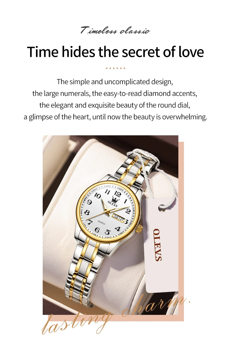 OLEVS Women's Wrist watch Original Luxury Watches for Ladies Waterproof Stainless Steel Quartz Woman Wristwatch Gold 2022 trend