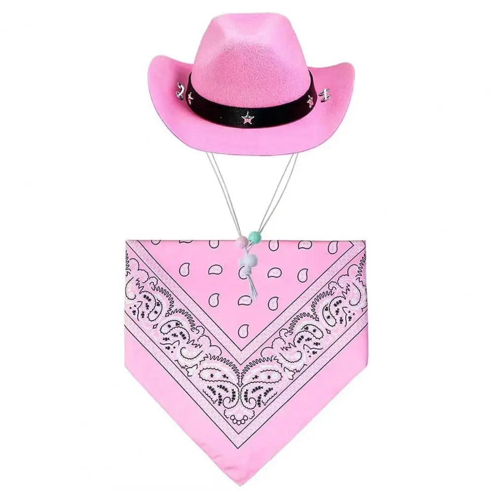 Pet Cowboy Hat Scarf Set Adjustable Buckle Pet Bandana Stylish Western Cowboy Dog Costume Set Breathable Hat Adjustable for Dogs