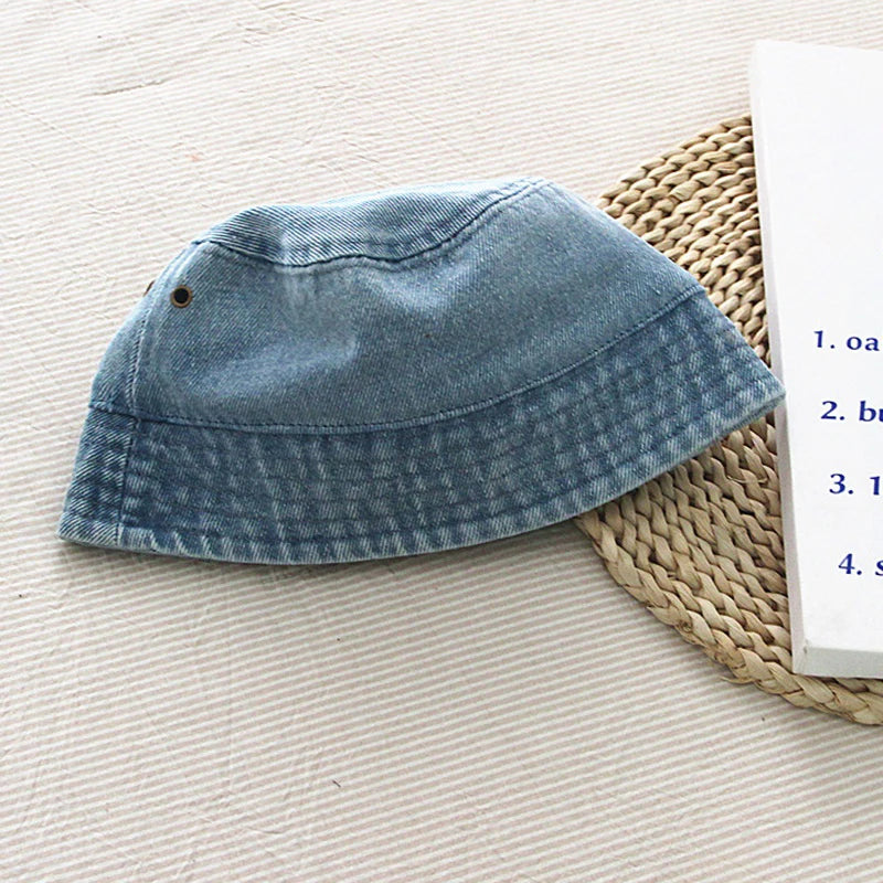 Korean Version Children's Cowboy Hat with Washed Denim Fabric  Summer Outdoor Hat for Children with Adjustable Strap 0-5 Years