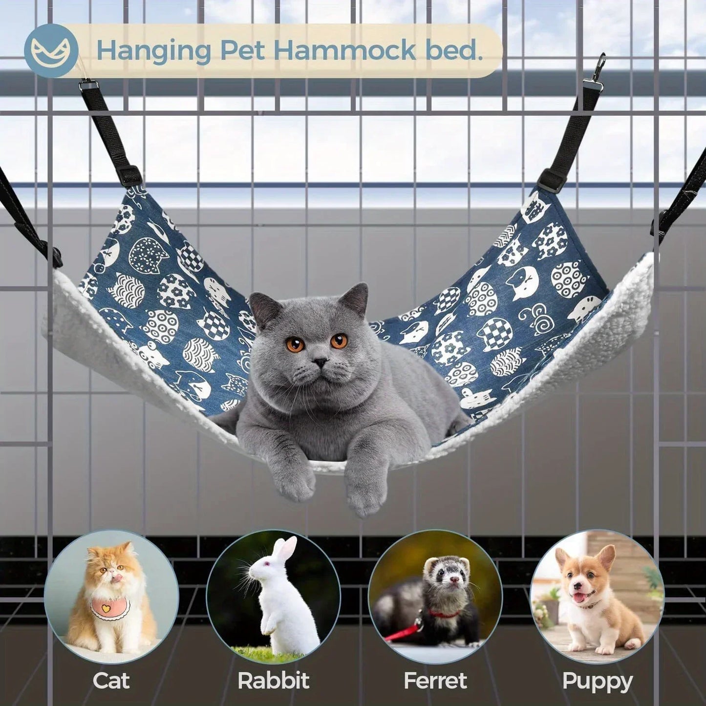 2Pcs Cat Hanging Hammock Reversible Soft Breathable Small Pet Cage Hammock Bed