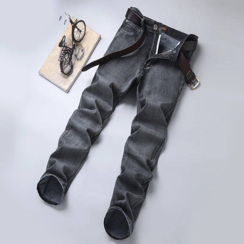 New Spring Autumn Men Classic Jeans Business Fashion Straight Regular Blue Stretch Denim Trousers Men's Smart Jeans