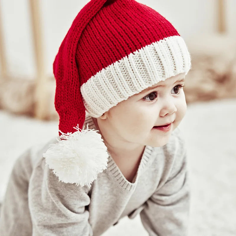 Parent-Child Christmas Hat Big Pompom Mother Kids Knit Beanie Cap Winter Warm Infant Bonnet Girls Boy Xmas Baby Accessories 1PC