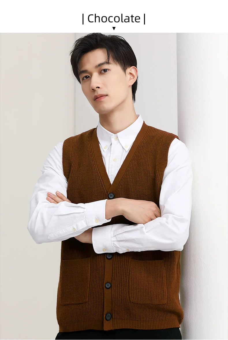 Men's Sweater Vest V-Neck Sleeveless Knitted Button Cardigan DXL Big and Tall Solid Thickened thermal coat knitted vest