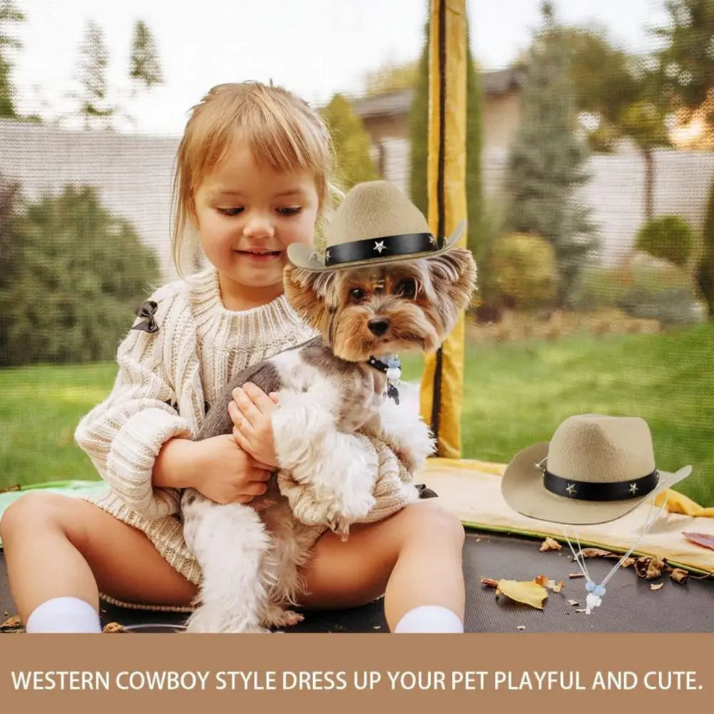 Pet Cowboy Hat Scarf Set Adjustable Buckle Pet Bandana Stylish Western Cowboy Dog Costume Set Breathable Hat Adjustable for Dogs