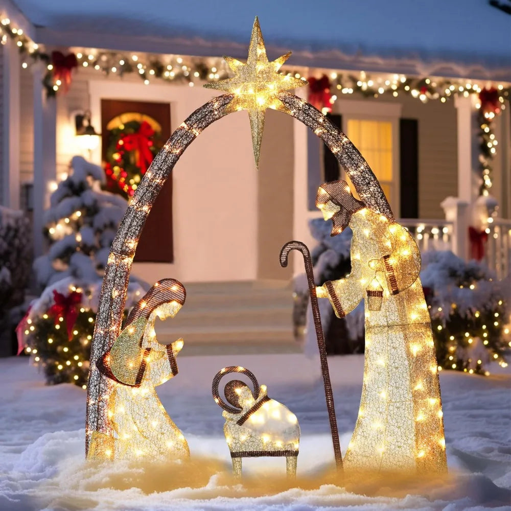 Event & Party Outdoor Christmas Decoration Lighting Outdoor Nativity Set, 5-foot Holy Family Nativity Scene Christmas Decoration