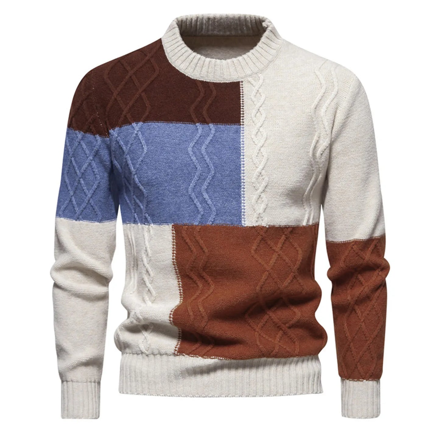 Men's Colorblock Round Neck Sweater Top Fashion Casual Long Sleeve Slim Fit Knitted Sweater Pullover sueteres de hombres