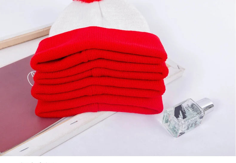 Men Women Christmas Decoration Colour Blocking Wool Cap Beanie Hat Halloween Striped Red Wool Ball Cap Knitted Cap Hot