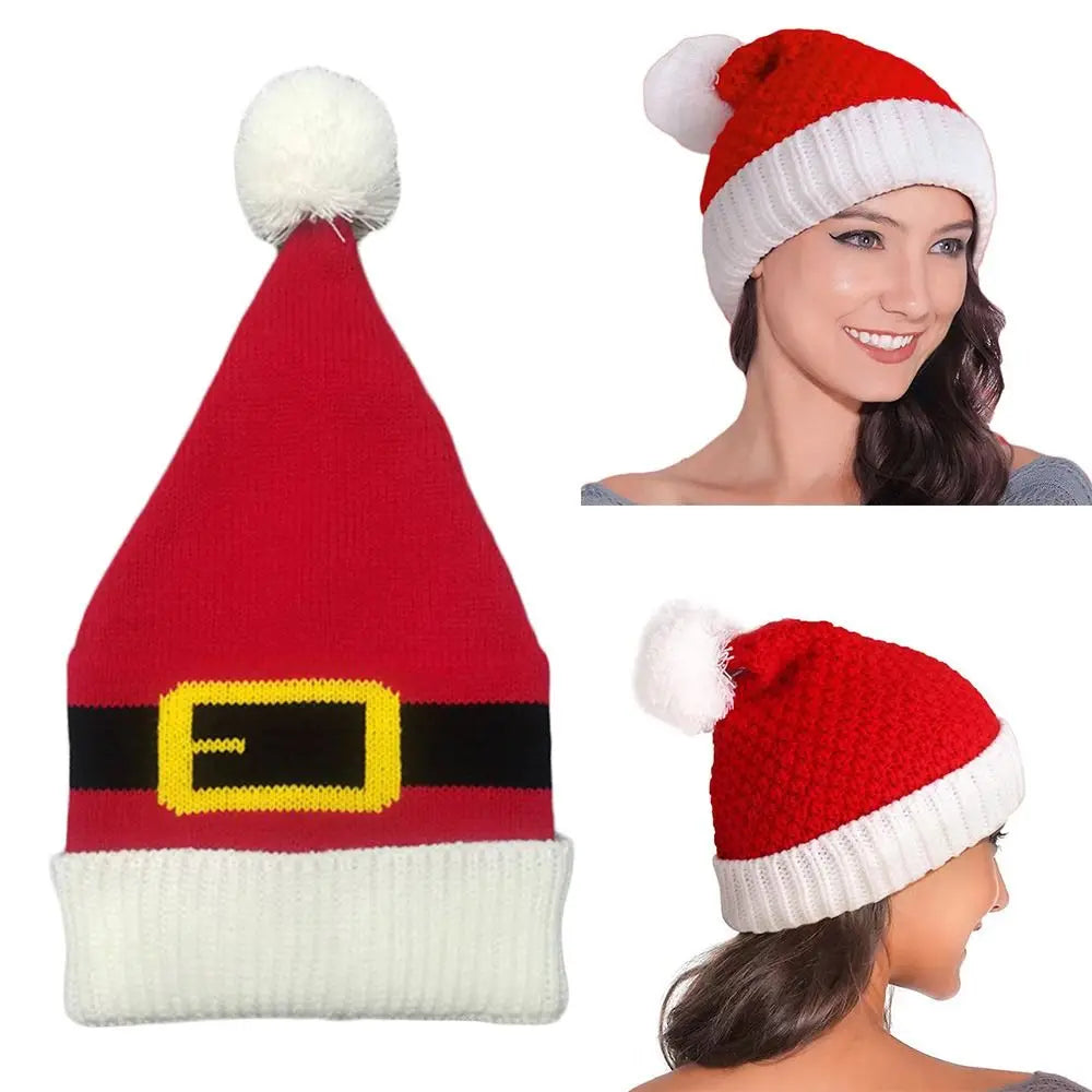 Fashion Fur Pom Poms Christmas Hat Winter Thick Santa Claus Cap Holiday Plush Xmas Gifts for Adults