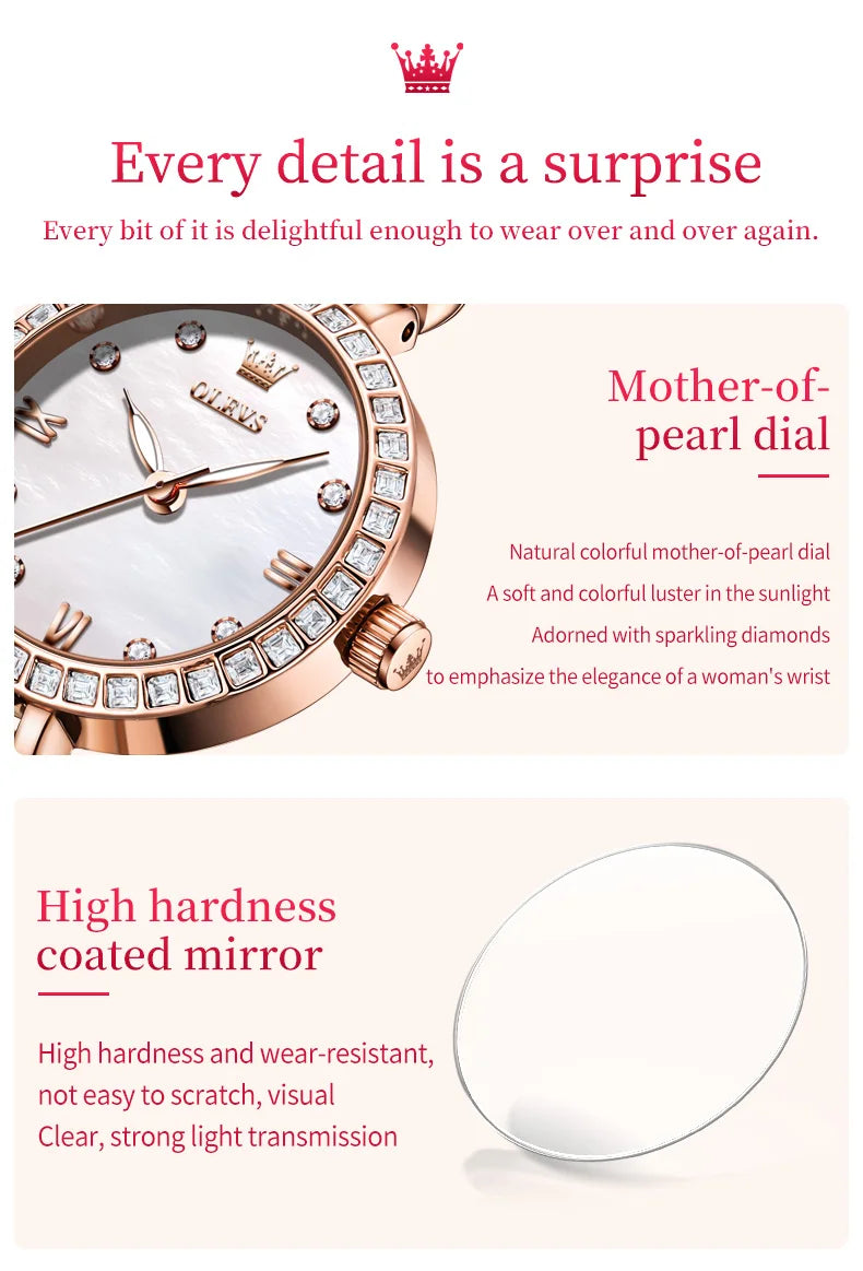 Original OLEVS Ultra Thin 8mm Dial Watch for Women Luxury Diamond Wristwatch Fashion Elegant Ladies Watches Relógio Feminino