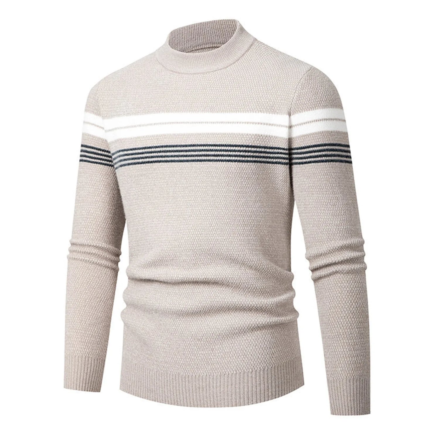 New Autumn Warm Knitted Pullover Men'S Sweater High O-Neck Patchwork Casual Slim Sweaters Male Basic Fit Knitwear Men Clothing