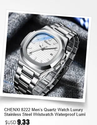 CHENXI 8222 Men's Quartz Watch Luxury Stainless Steel Wristwatch Waterproof Luminous Date Male Clock Watches Gift