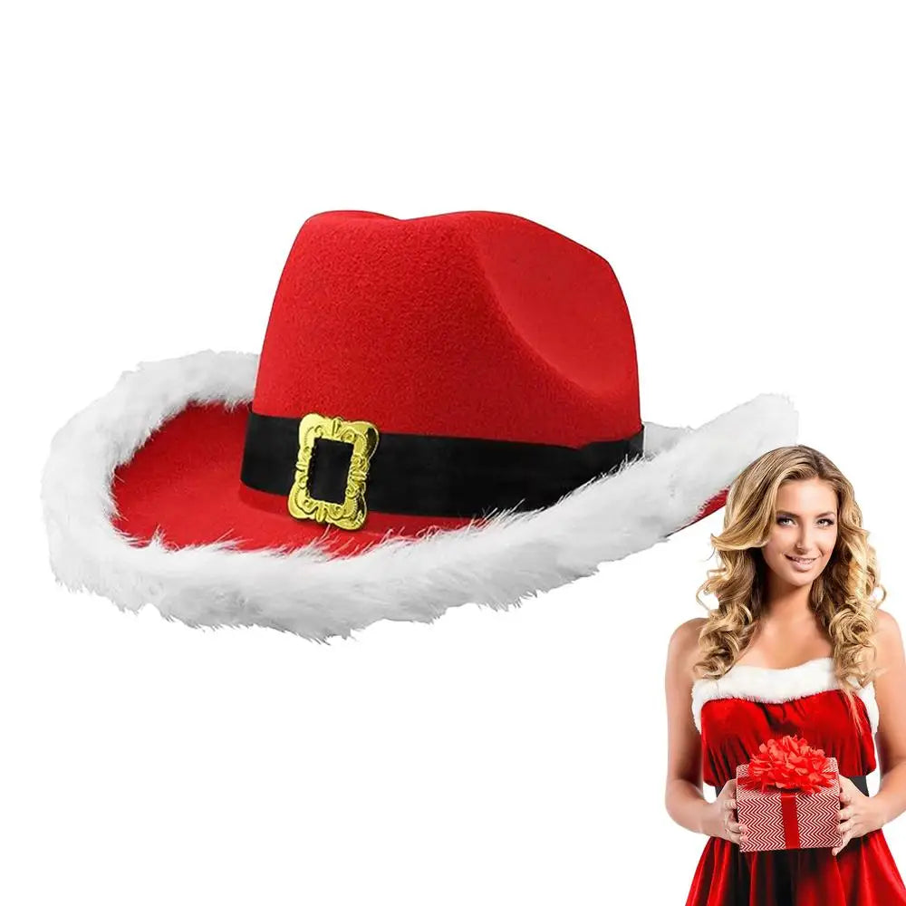 Santa Claus Cowboy Hat White Raw Edge West Cowboy Hat Christmas Cowboy Hat Santa Hat  Christmas Hats Santa Costume