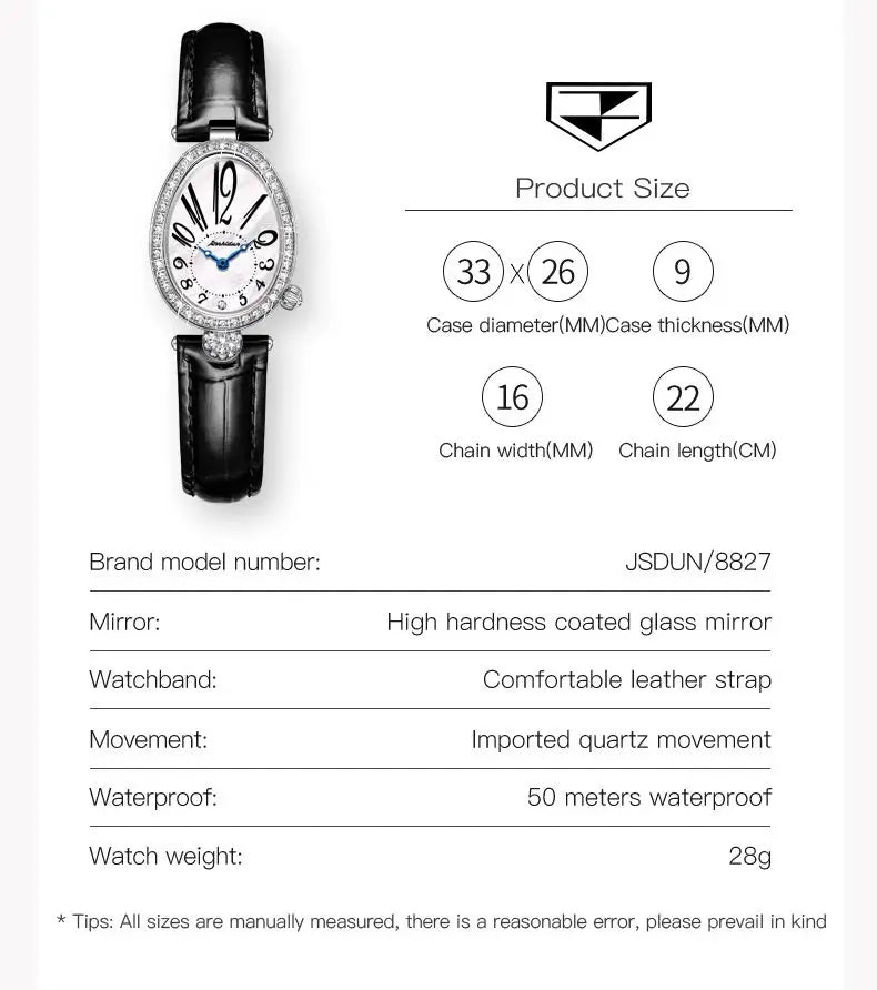 JSDUN 8827 Number Scale Fashion Quartz Watch For Women 50M Waterproof Leather Hand Clock Luxury Business Woman Dress Watches