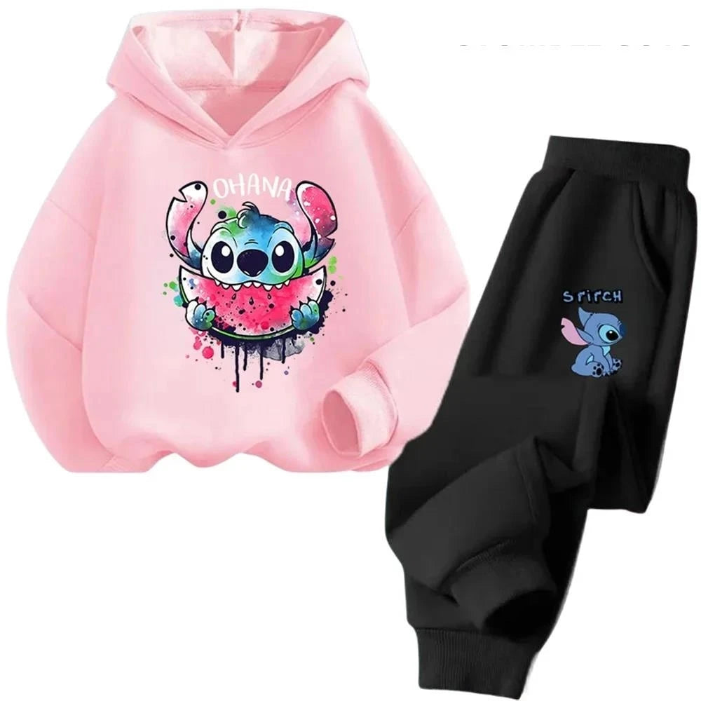 Children's Kawaii Stitch Children's Trucksuit Clothing 3-14 Years Old Boys and Girls Clothing Street Casual Sports Sweatshirt