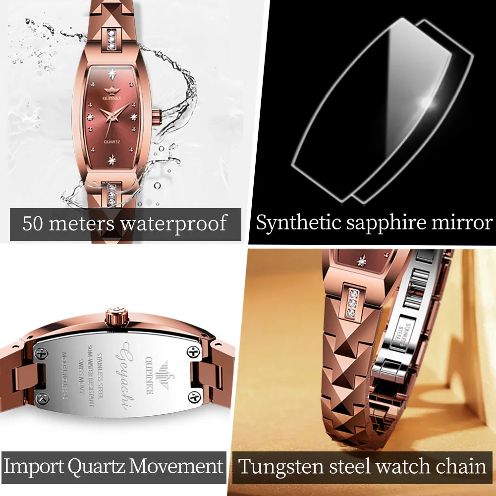 OUPINKE Luxury Brand Women's Watches Tungsten Steel Strip Swiss Movement Set Lady Watch Waterproof Sapphire Diamond Wristwatch