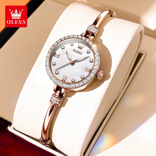 Original OLEVS Ultra Thin 8mm Dial Watch for Women Luxury Diamond Wristwatch Fashion Elegant Ladies Watches Relógio Feminino